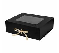 PLINJOY Extra Large Black Gift Box for Presents with Ribbon 19x16x6 Inches Clear Gift Box with Window Magnetic Closure Gift Boxes with Lids