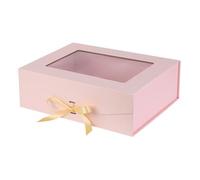 PLINJOY Pink Extra Large Gift Box for Presents with Ribbon 16.5x13x5.3 Inches Clear Gift Box with Window Magnetic Closure Gift Boxes with Lids