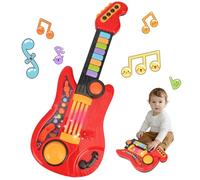 PlinkPlunk Kids Guitar 2 in 1 Musical Instruments for Kids Piano Toddler Toy Guitar with Strap Electronic Toddlers Guitar Music Toys for 3 4 5 6 Year Old Boys Girls Gifts (Red)
