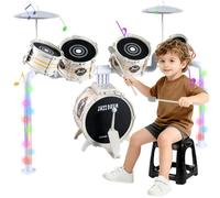 PlinkPlunk Upgraded Cool Kids Jazz Drum Kit for Toddlers 1-3, Ages 3-5, 5 Drums, Light Up Band Rock Drum Set, Musical Instrument Toys Gifts for Boys Girls 2-5 4-6 5-8 (All Plastic)