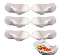 PLINNILUY 6 Pcs Reusable Ceramic Oyster Shells, 5.27x3.54in Large Creative Clam Baking Dishes, Dishwasher-Safe Serving Platter for Oysters, Shrimp, Clams, Party & Home Entertaining(White)