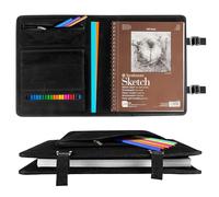 Plinyvel Sketchbook Cover for Travel with Pencil Holder - Waxed Canvas Organizer Compatible with 9x12 Sketch Book & 8.5x11 Spiral Pad | Art Supply Storage for Drawing Pens, Pencils (Black)
