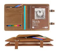Plinyvel Sketchbook Cover for Travel with Pencil Holder - Waxed Canvas Organizer Compatible with 9x12 Sketch Book & 8.5x11 Spiral Pad | Art Supply Storage for Drawing Pens, Pencils (Brown)
