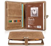 Plinyvel Travel Sketchbook Cover 5.5"x8.5" with Pencil Holder - Waxed Canvas Art Storage Case & Artist Padfolio Organizer Kit (Brown)