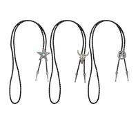 Plipdhy 3PCS Bolo Tie for Men - Western Cowboy Leather Neckties with Cow Skull & Texas Star - Retro Rodeo Bolo Ties for Costume, Country Events & Western Outfits