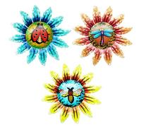 Plipdhy 3PCS Metal Sunflower Garden Wall Ornaments Outdoor,6.29" 3D Colorful Outdoor Fence Wall Sculptures Art Decor for Sheds Fences Yard Decorations Wall Hanging(Dragonflies Bees Ladybugs)