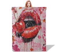 Plistiz Red Cherry Lips Throw Blanket 50x60, Bold Pop Art Theme Blankets for Living Room Decor, Soft Flannel Cherry Gifts for Women