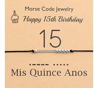 PLITI 15th Birthday Gift 15 years old Morse Code Bracelet Mis Quince Anos Latina Spanish Gift Sweet 15 Bangle (Mis Quince morse bgU)