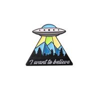 PLITI Alien TV Show Gift Sci-Fi Fans Gift Spaceship Gifts I Want To Believe Flying Saucer Brooch Pin, M, Stainless Steel, no gemstone