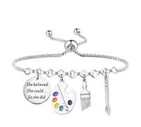 PLITI Artist Gift Art Teacher Gift Painting Lover Gifts She Believed She Could So She Did Painter Bracelet For Friend, M, Stainless Steel, no gemstone