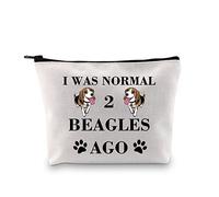PLITI Beagle Makeup Bag Beagle Lover Gift Beagle Mom Gift I was Normal 2 Beagles Ago Gift for Dog Lover Dog Owner Bag (2 Beagles ago U)