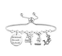 PLITI Biologist Gift Biology Teacher Gift Science Gifts Lab Tech Gifts She Believed She Could So She Did Biology Bracelet, M, Stainless Steel, no gemstone