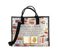 PLITI Book Lover Tote Bag Book Club Gift for Women Reading Lover Gift Bibliophile Bookworm Gift Librarian Retirement Gift (Life like book TEU)