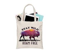 PLITI Buffalo Gift Bison Themed Gift Stay Wild Roam Free For Buffalo Bison Lover Tote Bag Wild West Gift Nature Lover Gift (Stay roam free TGU)