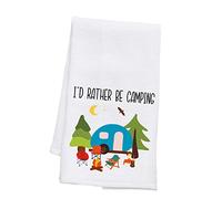 PLITI Camping Kitchen Towel I'd Rather Be Camping Cute Camper Dish Towel Happy Camper Gift Outdoor Camping RV Owner Gift (Rather Camping TWU)