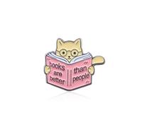 PLITI Cats Lover Gift Cats Owner Gifts Bookworm Gift Books Are Better Than People Cat Brooch Pin For Bookish