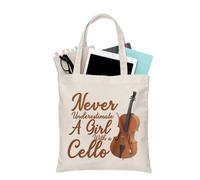 PLITI Cello Player Gift Cello Music Teacher Gift Never Underestimate A Girl With A Cello Tote Bag (Never With Cello TGU)