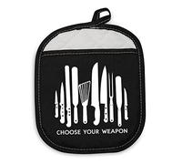 PLITI Chef Pot Holder Funny Baker Gift Choose Your Weapon Heat Resistant Potholder Oven Pads With Pocket Cooking Lover Gift (Chef Choose your PHU)