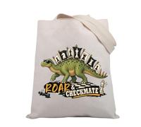 PLITI Chess Lover Tote Bag Funny Dinosaur Chess Themed Shopping Bag Chess Player Gift Dinosaur Lover Birthday Gift (roar checkmate TGU)