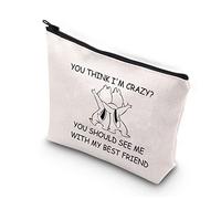 PLITI Chipmunk Gifts for Women Squirrel Makeup Bag You Think I'm Crazy You Should See Me with My Best Friend Travel Pouch(Think I'm crazyU)