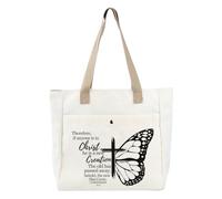 PLITI Christian Gift Bible Verse Gifts Therefore If Anyone Is In Christ He Is A New Creation Monarch Butterfly Tote Bag (Christ Creation TBU)