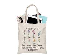 PLITI Christian Tote Bag Religious Gift Bible Verse Gift Whatever Is True Wildflower Philippians 4:8 Floral Bible Handbag (Philippians 4:8 TGU)