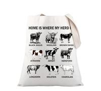 PLITI Cow Lover Gift Farming Gifts Farm Life Gifts Home Is Where My Herd Is Cow Tote Bag For Farmer (Home Herd TG)