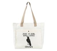 PLITI Crow Lover Gift Raven Crow Bird Lover Gift Black Crow Tote Bag Birding Gift Bird Watching Canvas Handbag (loves crow TBU)