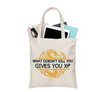 PLITI DND Tote Bag RPG Gamer Gifts Dungeon Master Gift What Doesn't Kill You Gives You XP D20 Dice RPG Gaming Gift (gives you xp TGU)