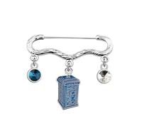 PLITI Dr Who TV Show Inspired Gift Wibbly Wobbly Timey Wimey Stuff Police Box Brooch Pin For TV Series Fans, M, Stainless Steel, no gemstone