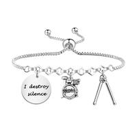 PLITI Drummer Gift Drum Player Gift Percussion Gift Drum Kit Gift I Destroy Silence Bracelet For Drumming Lover, M, Stainless Steel, no gemstone