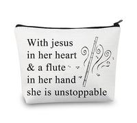 PLITI Flute Gift for Flute Player Gift with Jesus in Heart & A Flute in Her Hand She is Unstoppable Makeup Bag (with Jesus Flute U)
