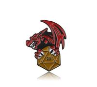 PLITI Funny DND Gift Dungeon Master Gift D20 Gamer Gift D20 Dice Gift Dragon And Dice Brooch Pin For DND Player, M, Stainless Steel, no gemstone