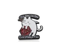 PLITI Funny DND Gift Dungeon Master Gift It’s Fine I’m Fine Everything’s Fine Cat And Dice Brooch Pin For Cat Lover, M, Stainless Steel, no gemstone