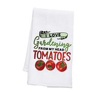 PLITI Funny Tomato Kitchen Towel Gardener Gift Plant Lover Dish Towel I Love Gardening From My Head Tomatoes Tea Towel(Gardening Tomatoes TWU)