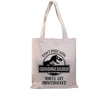 PLITI Grandma Tote Bags For Women Grandma Birthday Shoulder Bag Grandma To Be Gift Don't Mess With Grandmasaurus Canvas Bag (Mess grandma TG)
