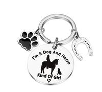 PLITI Horse Keychain Dog Lover Gifts Equestrian Gift Cowgirl Keyring Horseshoes Charm Horse Gift I'm a Dog and Horse Kind of Girl Jewelry for Teen Girls Horse Lover Dog Owner - Silver - M