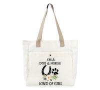 PLITI Horse Lover Gift I'm a Dog And Horse Kind Of Girl Tote Bag Paw Print Horseshoe Gift Dog Lover Gift Horse Trainer Gift (Dog And Horse TBU)