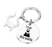 PLITI I Run This Castle Keychain Horns Resting Witch Face Charm Gift, Silver, Medium
