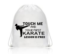 PLITI Karate Drawstring bag Touch Me And You First Karate Lesson Is Free Tae Kwon Do Gift Martial Arts Gift Jiu Jitsu Gifts (Karate Lesson DBU)