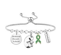 PLITI Kidney Transplant Survivor Gift Kidney Donor Gift She Believed She Could So She Did Green Ribbon Bracelet For Women, Medium, Stainless Steel, no gemstone