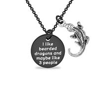 PLITI Lizard Necklace - Bearded Dragon Lover Gifts - Unisex, Stainless Steel, Lizard Pendant Necklace
