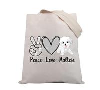 PLITI Maltese Dog Tote Bag Maltese Dog Lover Gift Dogs Puppies Owner Gift Maltese Mom Gift Peace Love Maltese Cute Dog Gift (Peace Maltese TGU)