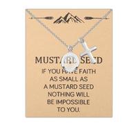 PLITI Mustard Seed Cross Necklace If You Have Faith As Small As A Mustard Seed Nothing Will Be Impossible To You Gift, M, Stainless Steel, No Gemstone