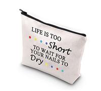 PLITI Nail Tech Makeup Bag Nail Technician Gift Life is Too Short to Wait for Your Nails to Dry Nail Artist Cosmetic Bag(Wait Nails dryU)