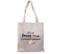 PLITI Nanny Tote Bag - Nanny Gifts From Grandchildren - Adult Unisex - 14.2 x 12.6 inches - Canvas - Waterproof - Zipper - All Seasons