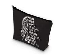 PLITI Native American Makeup Bag for Women Native American Indian Gift Indian Headdress Cosmetic Bag Pinwheel Spiritual Gift(Listen to Wind blU)