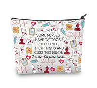 PLITI Nurse Makeup Bag Some Nurses Have Tattoos Pretty Eyes Thick Thighs Nurse Appreciation Gift Nursing Student Gift (Some NursesU)