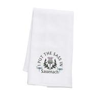 PLITI Outlander Themed Gifts I Put The Sass In Sassenach Kitchen Towel Sassenach Dragonfly Gift Scottish Thistle Gift (Put Sassenach TWU)