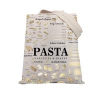 PLITI Pasta Lover Gift Italian Spaghetti Tote Bag Pasta Varieties & Shapes Guide Themed Shopping Bag for Women (pasta shape TGU)